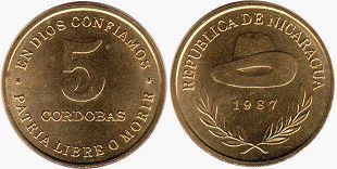 монета Никарагуа 5 кордов (кордоб) 1987