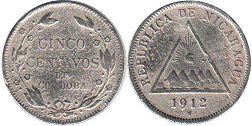 монета Никарагуа 5 сентаво 1912