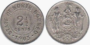 монета Британское Северное Борнео 2,5 цента 1903