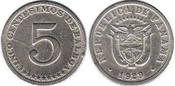 монета Панама 5 сентесимо 1929