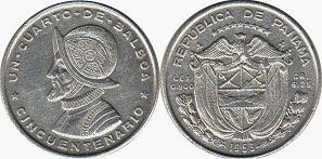 монета Панама 1/4 бальбоа 1953