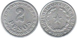 монета Парагвай 2 песо 1938