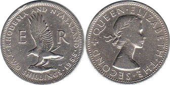 монета Родезия и Ньясаленд 2 шиллинга 1955