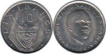 монета Руанда 10 франков 1964