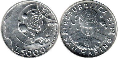 монета Сан-Марино 5000 лир 1999