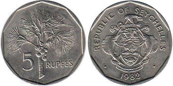монета Сейшельские Острова 5 рупий 1982