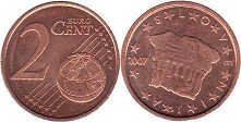 монета Словения 2 евро цента 2007