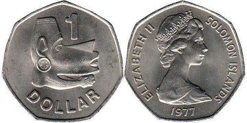 монета Соломоновы Oстрова 1 доллар 1977