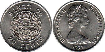 монета Соломоновы Oстрова 20 центов 1977