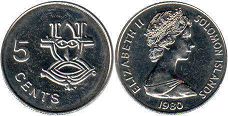 монета Соломоновы Oстрова 5 центов 1980