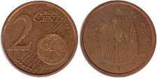 монета Испания 2 евро цента 2013