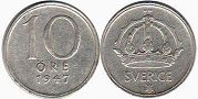 монета Швеция 10 эре 1947