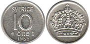 монета Швеция 10 эре 1956