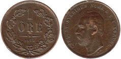 монета Швеция 1 эре 1872
