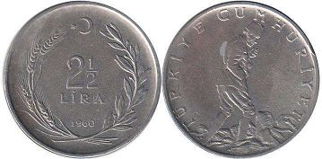 монета Турция 2,5 лиры 1960
