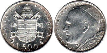 монета Ватикан 500 лир 1980