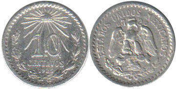 Мексика монета 10 сентаво 1925