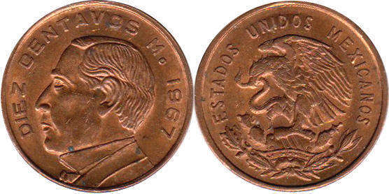 Мексика монета 10 сентаво 1967