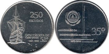 монета Кабо-Верде 250 эскудо 2010