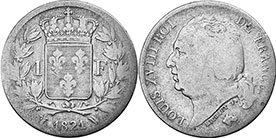 монета Франция 1 франк 1821