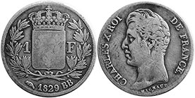 монета Франция 1 франк 1829