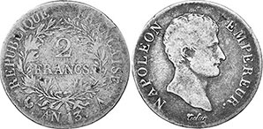 монета Франция 2 франка 1805