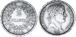 монета Франция 2 франка 1808