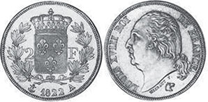 монета Франция 2 франка 1822
