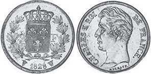 монета Франция 2 франка 1828