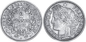 монета Франция 2 франка 1851