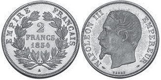 монета Франция 2 франка 1854