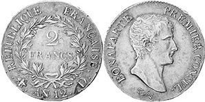 монета Франция 2 франка 1803