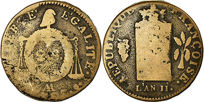 монета Франция 2 соля 1793
