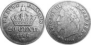 монета Франция 20 сантимов 1866