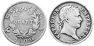 монета Франция 1/4 франка 1809