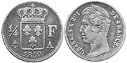монета Франция 1/4 франка 1830