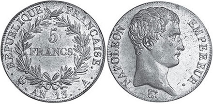 монета Франция 5 франков 1805