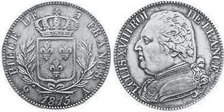 монета Франция 5 франков 1815