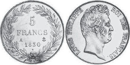 монета Франция 5 франков 1833