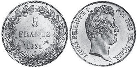 монета Франция 5 франков 1831