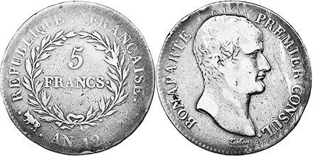 монета Франция 5 франков 1803