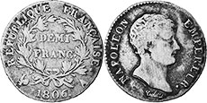 монета Франция 1/2 франка 1806