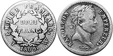 монета Франция 1/2 франка 1809