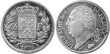 монета Франция 1/2 франка 1822