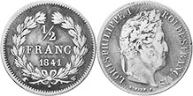 монета Франция 1/2 франка 1841