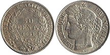 монета Франция 50 сантимов 1851