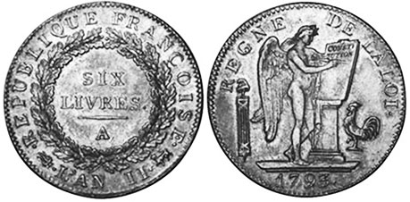 монета Франция 6 ливров 1793