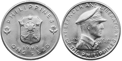 монета Филиппины 1 песо 1947