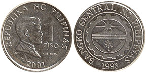 монета Филиппины 1 писо 2001