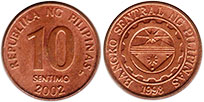 монета Филиппины 10 сентимо 2002